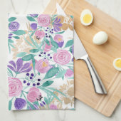 Girly Pink Violet Paarse Gold Waterverf Flowers Theedoek (Quarter Fold)