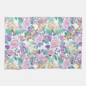 Girly Pink Violet Paarse Gold Waterverf Flowers Theedoek (Horizontaal)