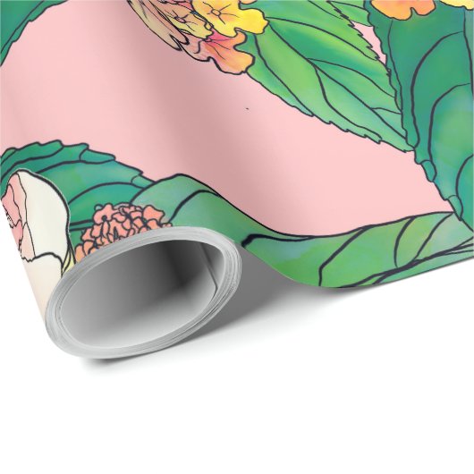 Girly Pink Waterverf Floral Hand Paint Cadeaupapier (Rol Hoek)