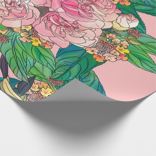 Girly Pink Waterverf Floral Hand Paint Cadeaupapier (Hoek)