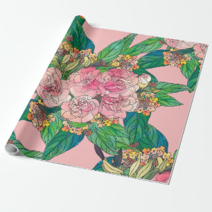 Girly Pink Waterverf Floral Hand Paint Cadeaupapier