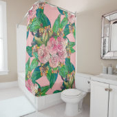 Girly Pink Waterverf Floral Hand Paint Douchegordijn (In situ)