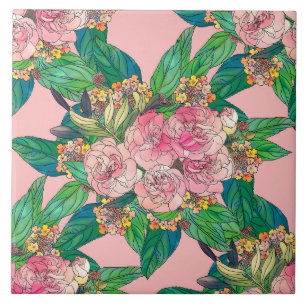 Girly Pink Waterverf Floral Hand Paint Tegeltje