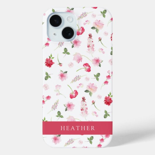 Girly Pink Waterverf Floral Name Hoesje-Mate iPhon Case-Mate iPhone Case (Achterkant)