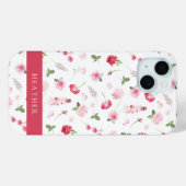 Girly Pink Waterverf Floral Name Hoesje-Mate iPhon Case-Mate iPhone Case (Achterkant (horizontaal))