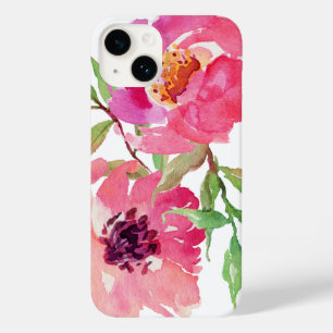 Girly Pink Waterverf Floral Pattern Case-Mate iPhone 14 Hoesje