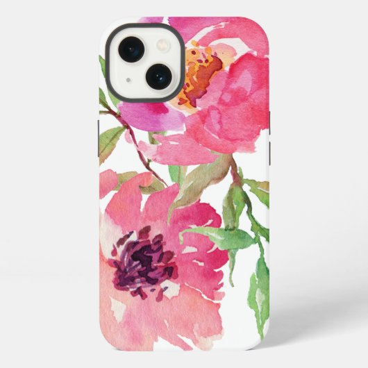 Girly Pink Waterverf Floral Pattern iPhone Hoesje (Achterkant)