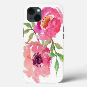 Girly Pink Waterverf Floral Pattern iPhone 13 Hoesje