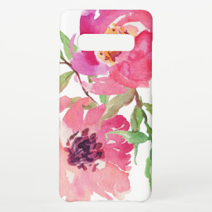 Girly Pink Waterverf Floral Pattern Samsung Galaxy S10+ Hoesje