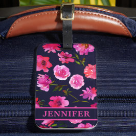 Girly Pink Waterverf Floral Persoonlijke benaming Bagagelabel