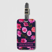 Girly Pink Waterverf Floral Persoonlijke benaming Bagagelabel (Voorkant (verticaal))