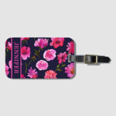 Girly Pink Waterverf Floral Persoonlijke benaming Bagagelabel (Voorkant (horizontaal))