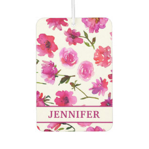 Girly Pink Waterverf Floral Persoonlijke benaming Luchtverfrisser