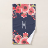 Girly Pink Waterverf Flowers & Navy Blue Bad Handdoek (Handdoek)