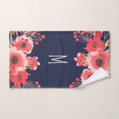 Girly Pink Waterverf Flowers & Navy Blue Bad Handdoek (Handdoek)