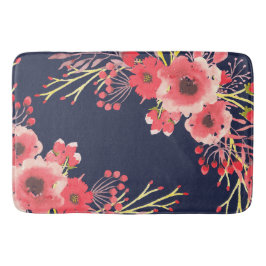 Girly Pink Waterverf Flowers & Navy Blue Badmat