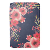 Girly Pink Waterverf Flowers & Navy Blue Badmat (Voorkant Verticaal)