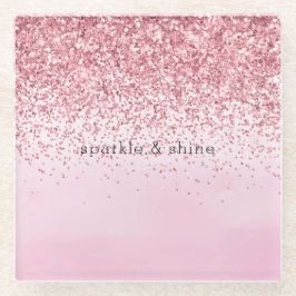 Girly Pink Waterverf Glitzy Sparkle Glitter Glazen Onderzetter