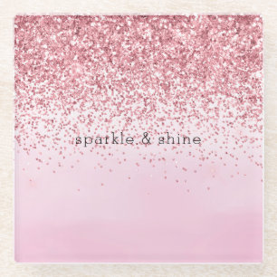 Girly Pink Waterverf Glitzy Sparkle Glitter Glazen Onderzetter