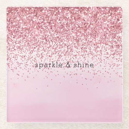 Girly Pink Waterverf Glitzy Sparkle Glitter Glazen Onderzetter (Voorkant)