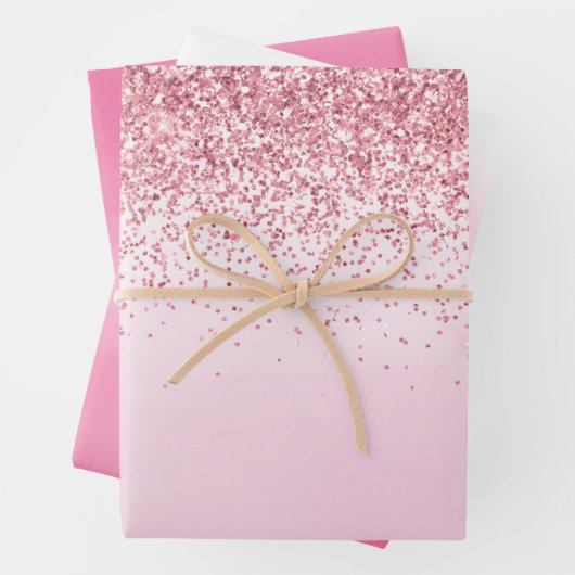 Girly Pink Waterverf Glitzy Sparkle Glitter Inpakpapier Vel (In situ)