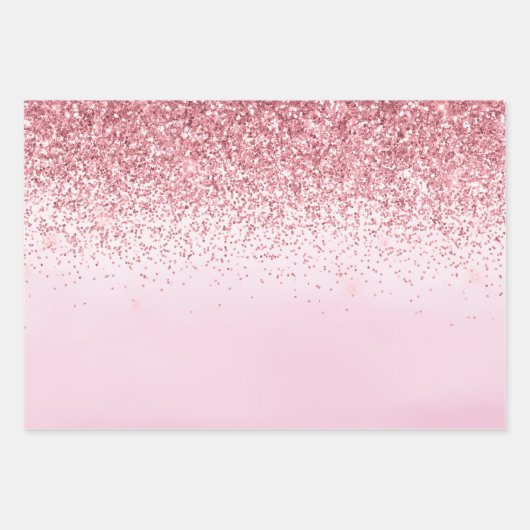 Girly Pink Waterverf Glitzy Sparkle Glitter Inpakpapier Vel (Voorkant)