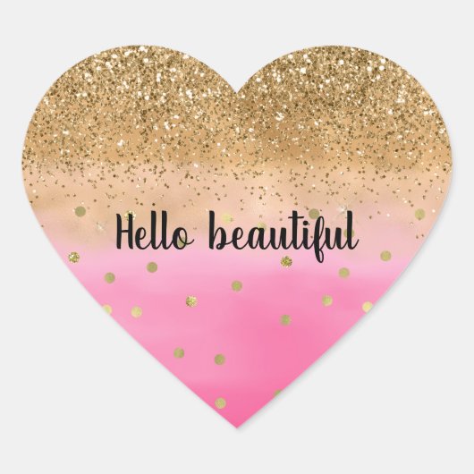 Girly Pink Waterverf Gold Glitter Glitz Confetti Hart Sticker (Voorkant)