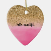Girly Pink Waterverf Gold Glitter Glitz Confetti Keramisch Ornament (Rechts)