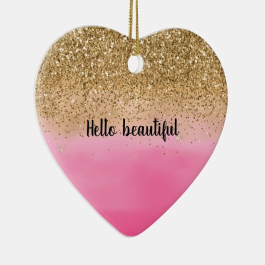 Girly Pink Waterverf Gold Glitter Glitz Confetti Keramisch Ornament (Rechts)