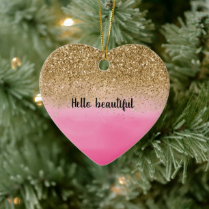 Girly Pink Waterverf Gold Glitter Glitz Confetti Keramisch Ornament