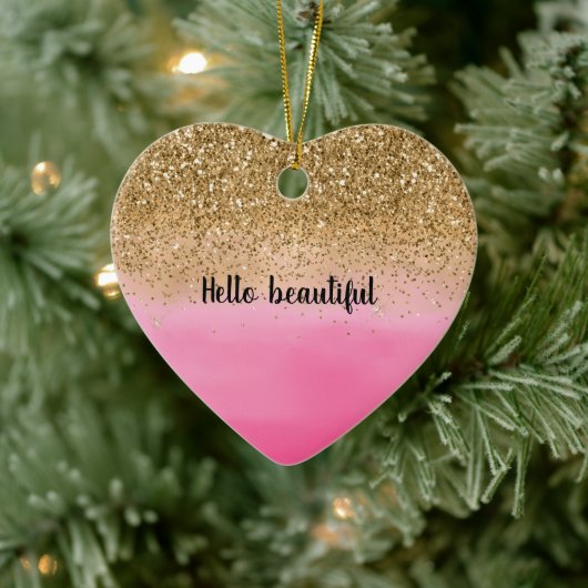 Girly Pink Waterverf Gold Glitter Glitz Confetti Keramisch Ornament (Boom)