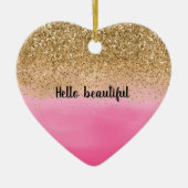 Girly Pink Waterverf Gold Glitter Glitz Confetti Keramisch Ornament (Voorkant)