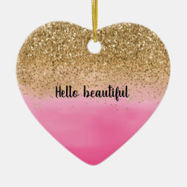 Girly Pink Waterverf Gold Glitter Glitz Confetti Keramisch Ornament
