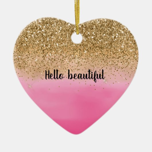 Girly Pink Waterverf Gold Glitter Glitz Confetti Keramisch Ornament (Voorkant)