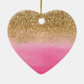 Girly Pink Waterverf Gold Glitter Glitz Confetti Keramisch Ornament (Achterkant)