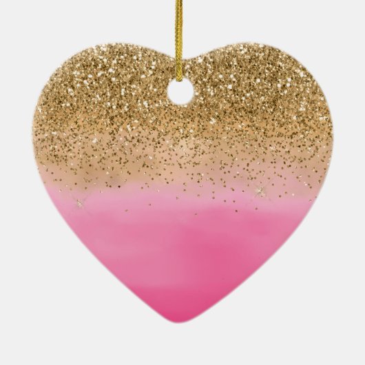 Girly Pink Waterverf Gold Glitter Glitz Confetti Keramisch Ornament (Achterkant)