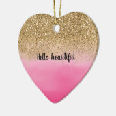 Girly Pink Waterverf Gold Glitter Glitz Confetti Keramisch Ornament (Links)