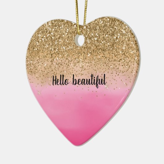 Girly Pink Waterverf Gold Glitter Glitz Confetti Keramisch Ornament (Links)