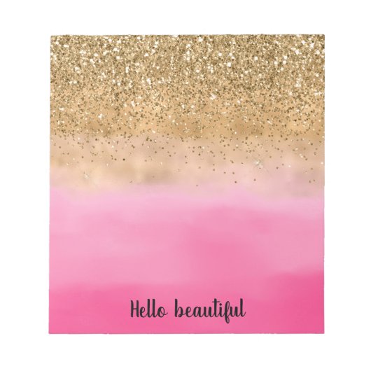 Girly Pink Waterverf Gold Glitter Glitz Confetti Notitieblok (Voorkant)