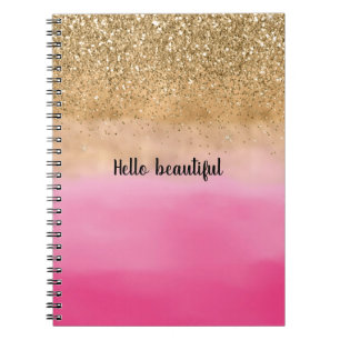 Girly Pink Waterverf Gold Glitter Glitz Confetti Notitieboek