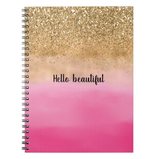Girly Pink Waterverf Gold Glitter Glitz Confetti Notitieboek (Voorkant)