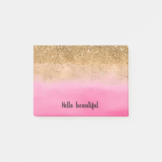 Girly Pink Waterverf Gold Glitter Glitz Confetti Post-it® Notes (Voorkant)