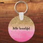Girly Pink Waterverf Gold Glitter Glitz Confetti Sleutelhanger (Voorkant)