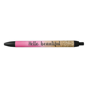 Girly Pink Waterverf Gold Glitter Glitz Confetti Zwarte Inkt Pen
