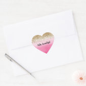 Girly Pink Waterverf Gold Glitter Hart Sticker (Envelop)