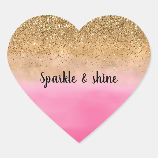 Girly Pink Waterverf Gold Glitter Hart Sticker (Voorkant)