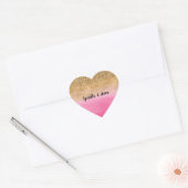 Girly Pink Waterverf Gold Glitter Hart Sticker (Envelop)