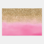 Girly Pink Waterverf Gold Glitter Inpakpapier Vel (Voorkant)