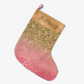 Girly Pink Waterverf Gold Glitter Leopard Print Grote Kerstsok (Voorkant (Hangend))
