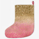 Girly Pink Waterverf Gold Glitter Leopard Print Grote Kerstsok (Achterkant)